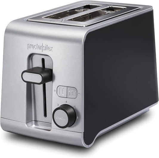 Proctor Silex 850-Watt 2-Slice Black and Stainless Toaster with Sure Toast Technology