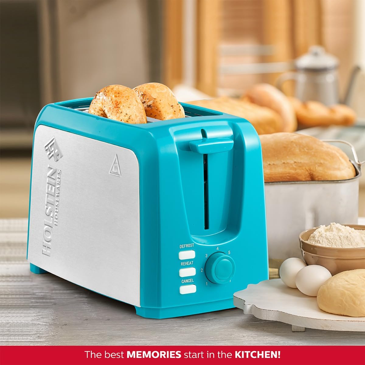 HOLSTEIN HOUSEWARES Everyday 750-Watt 2-Slice Teal Wide Slot Toaster