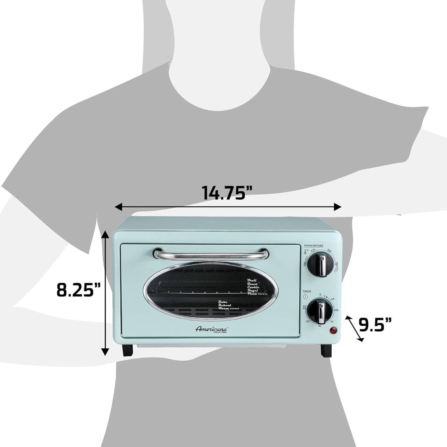 Americana Elite Collection Retro 2-Slice Toaster Oven, Mint