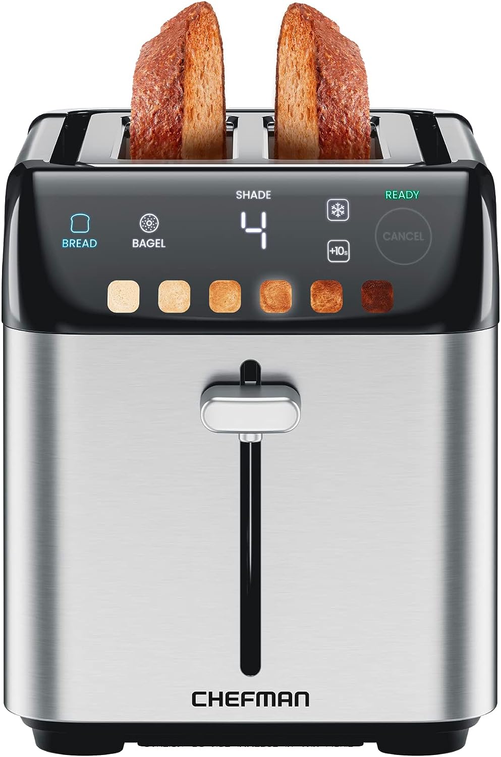 Chefman 850-Watts 2-Slice Stainless Steel Digital Wide Slot Toaster with Touchscreen and Bagel Mode