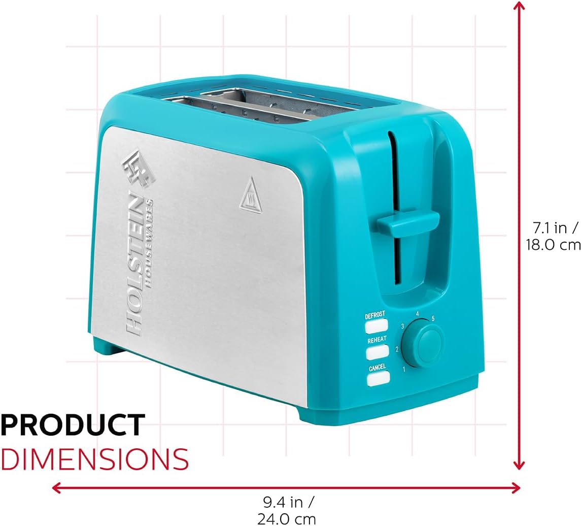 HOLSTEIN HOUSEWARES Everyday 750-Watt 2-Slice Teal Wide Slot Toaster