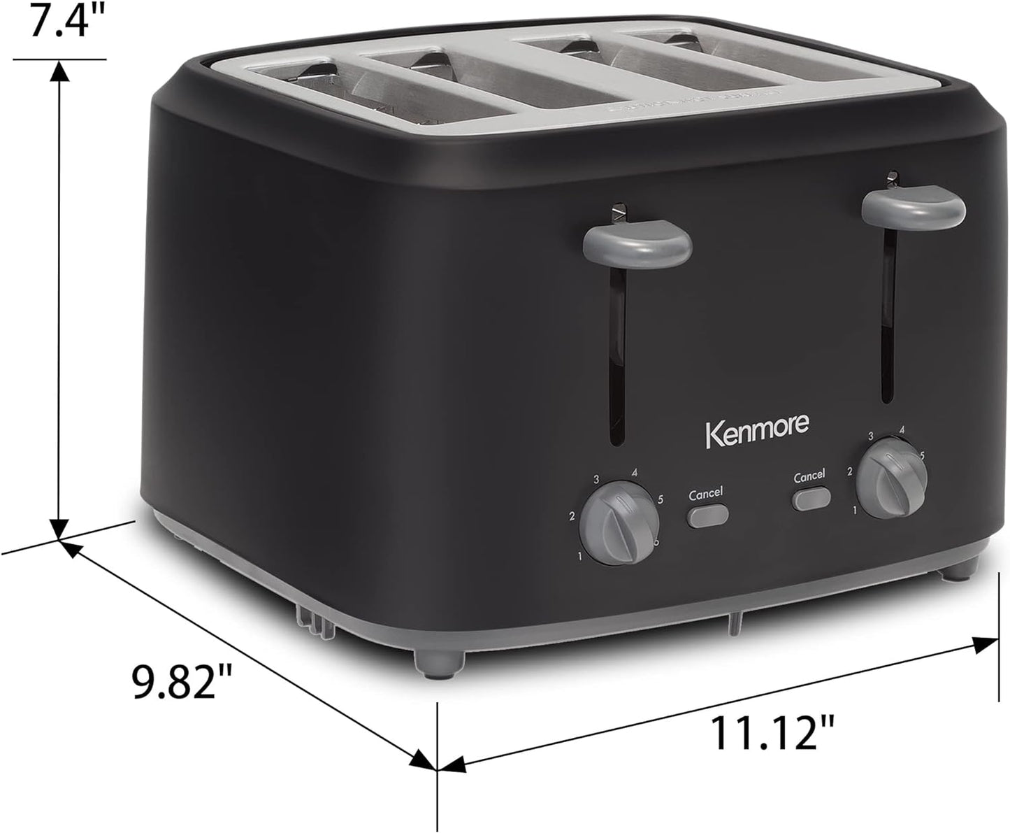 KENMORE 4-Slice Toaster with Dual Controls, Matte Black and Gray, Wide Slots, Adjustable Browning