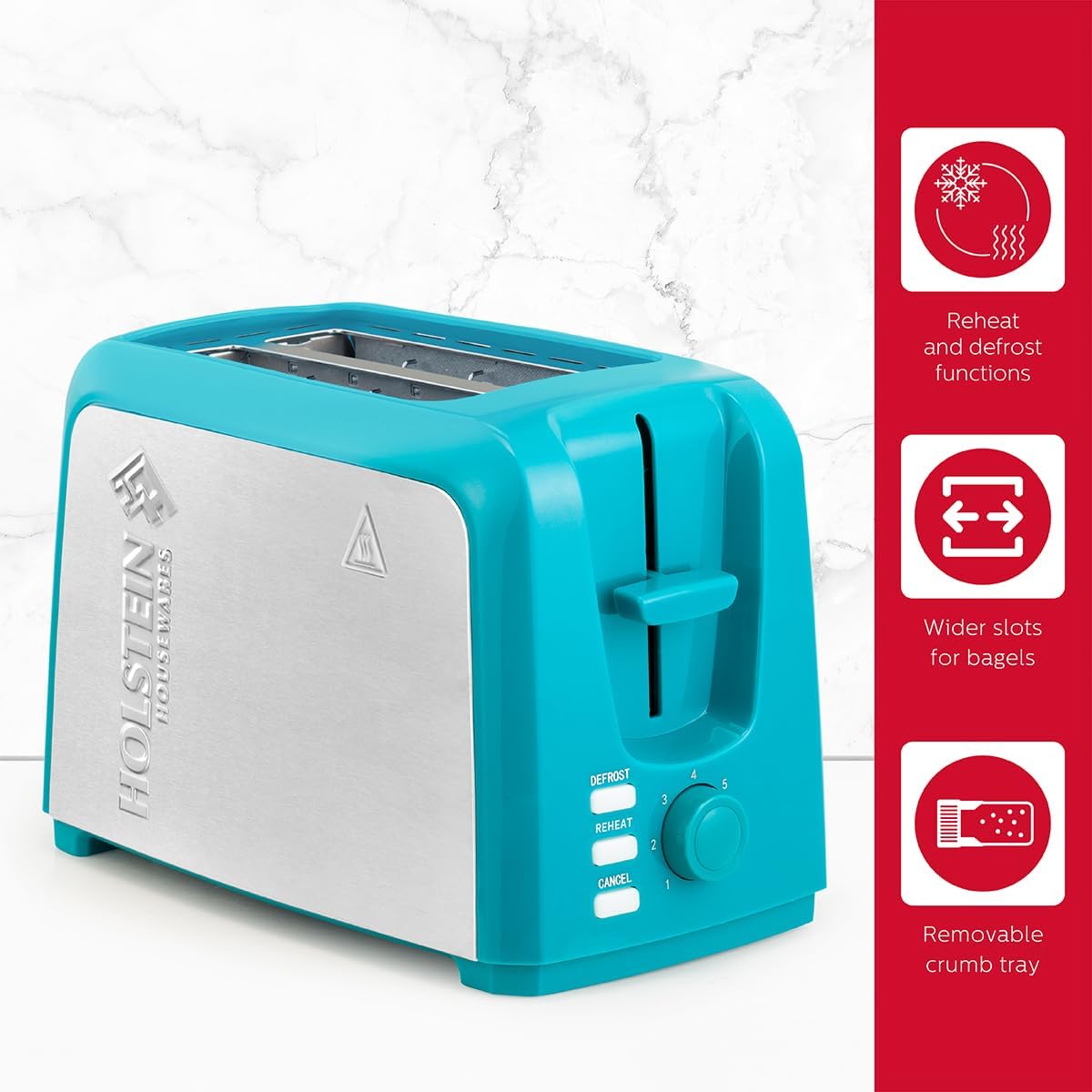 HOLSTEIN HOUSEWARES Everyday 750-Watt 2-Slice Teal Wide Slot Toaster