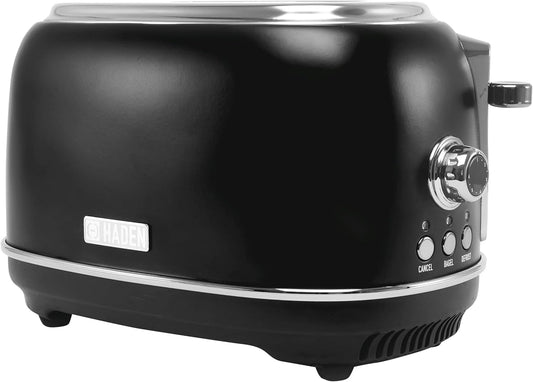 HADEN Heritage 900-Watt 2-Slice Wide Slot Black and Chrome Retro Toaster with Removable Crumb Tray and Adjustable Settings