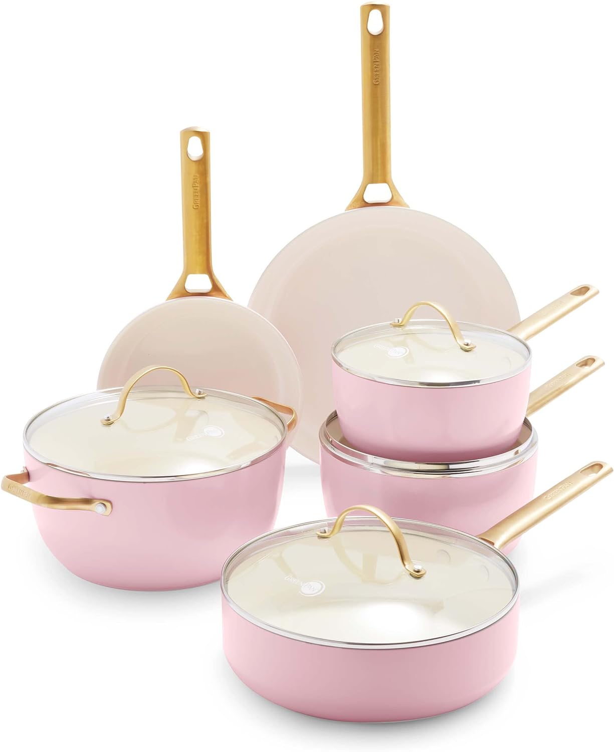 GreenPan Reserve 10-Piece Hard Anodized Aluminum Ceramic Nonstick Cookware Pots and Pans Set in Pink