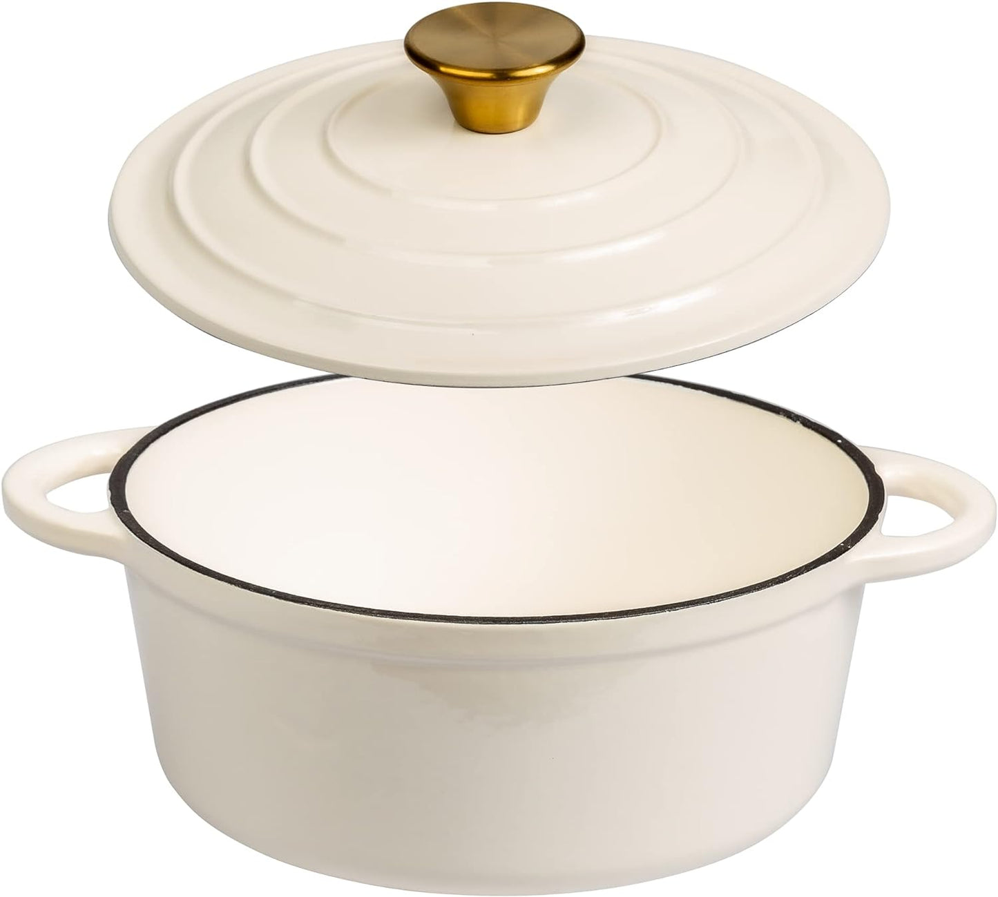 2.8 qt. Durable Cast Iron Dutch Oven Casserole Pot in Cream Enamel