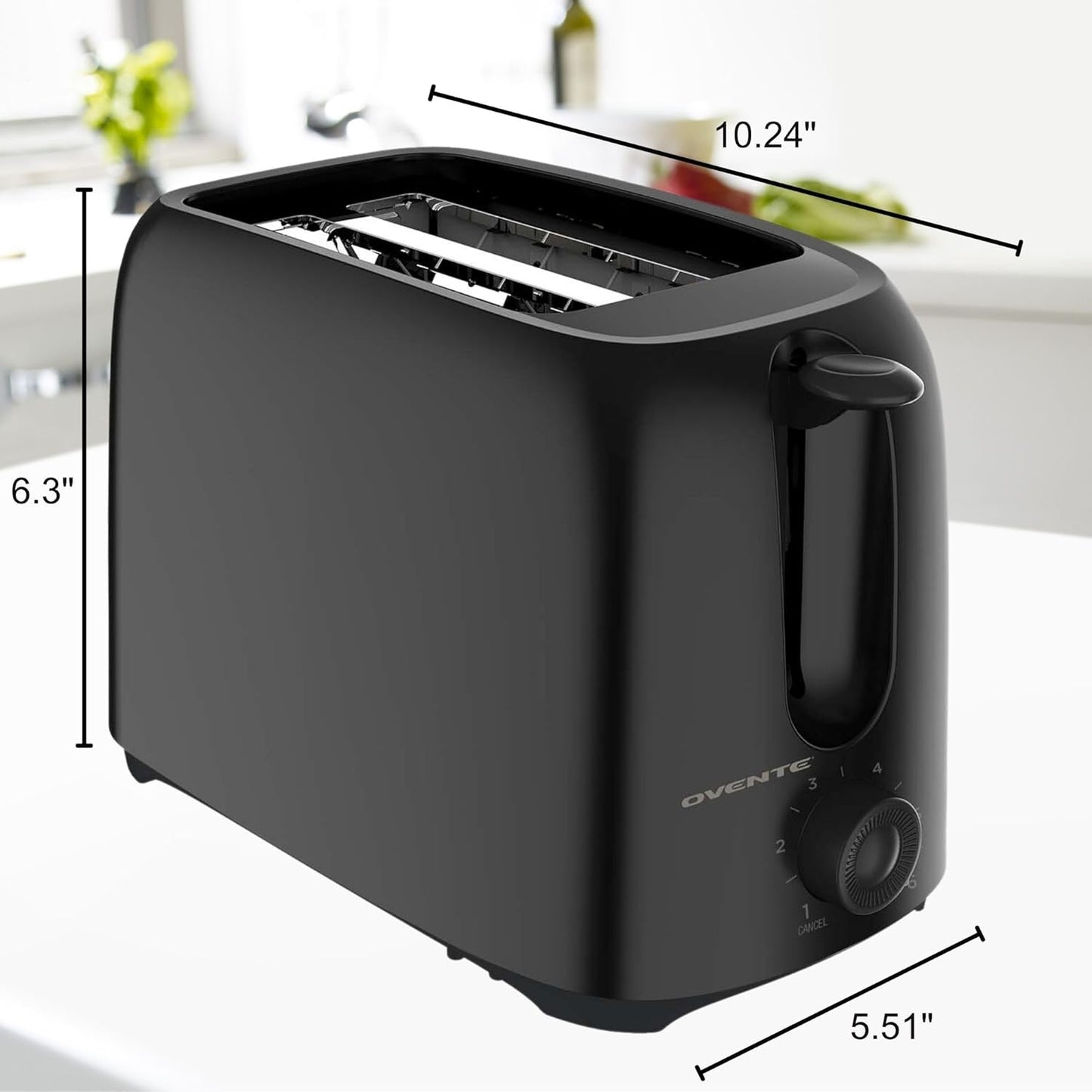 OVENTE 700-Watt 2-Slice Black Bread Toaster