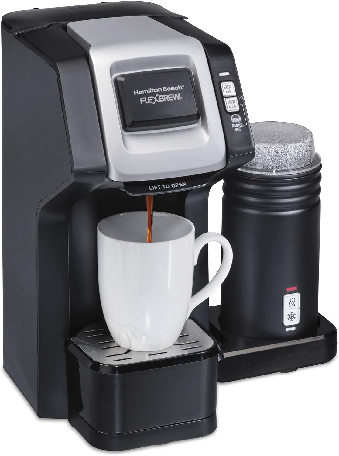 Hamilton Beach Flexbrew 1-Cup Black Single Serve Coffee Maker with Milk Frother