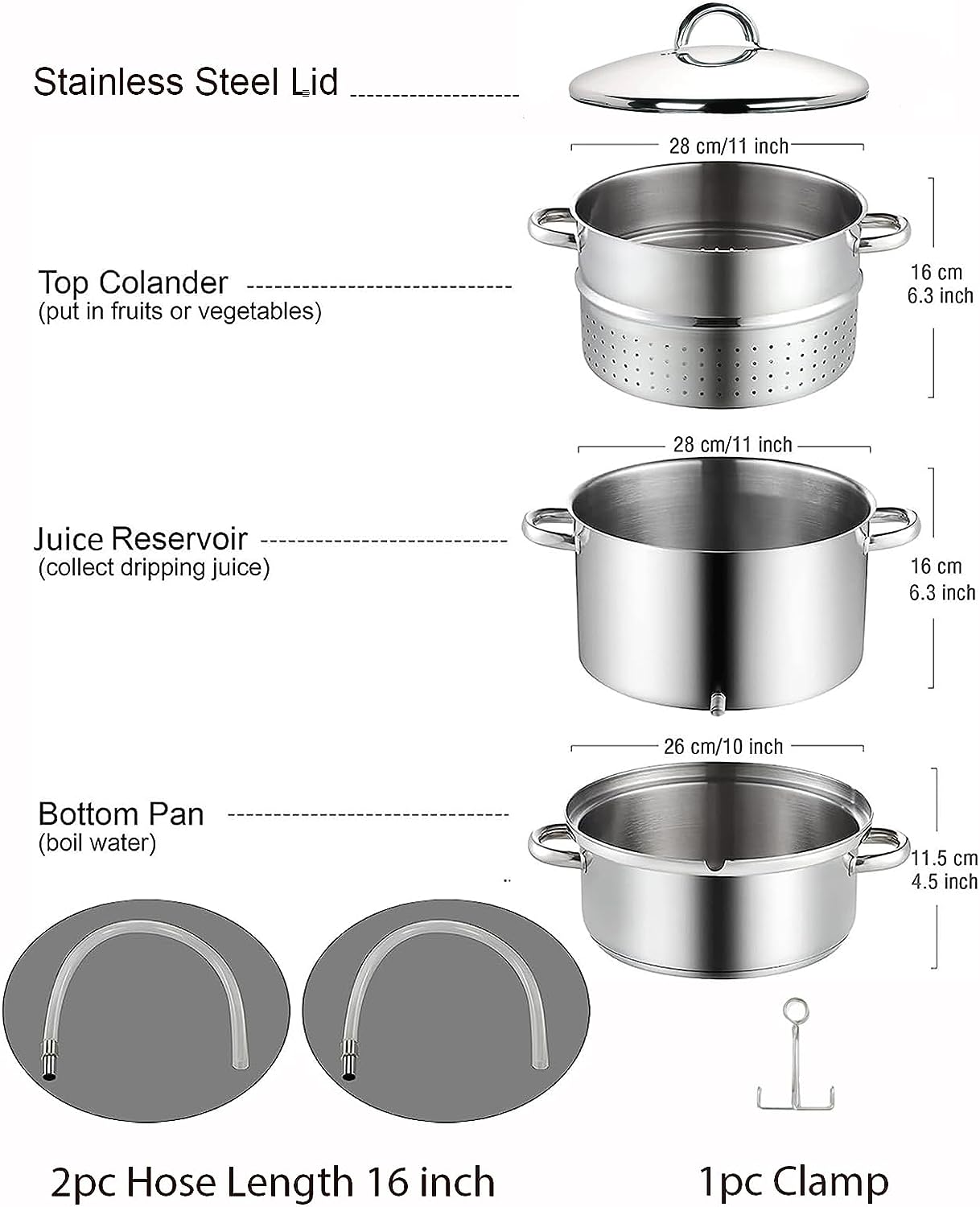 Cook N Home 28cm 11 qt. Stainless Steel Fruit Juicer Steamer Multipot Silver