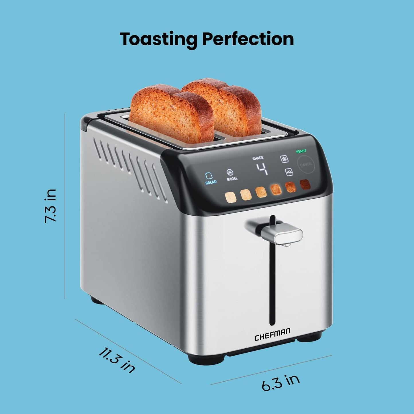 Chefman 850-Watts 2-Slice Stainless Steel Digital Wide Slot Toaster with Touchscreen and Bagel Mode