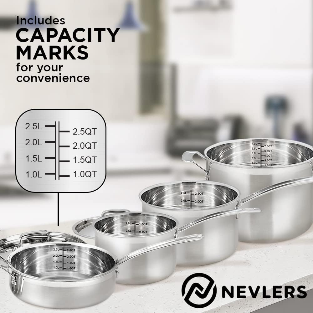 Nevlers 10-Piece Premium Grade Stainless Steel Cookware Set with Lids