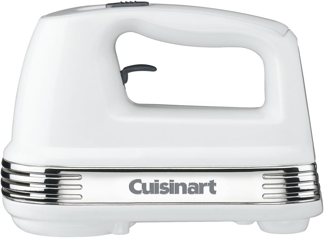 Cuisinart Power Advantage 9-Speed White Hand Mixer with Recipe Book and Beater, Whisk and Dough Hook Attachments