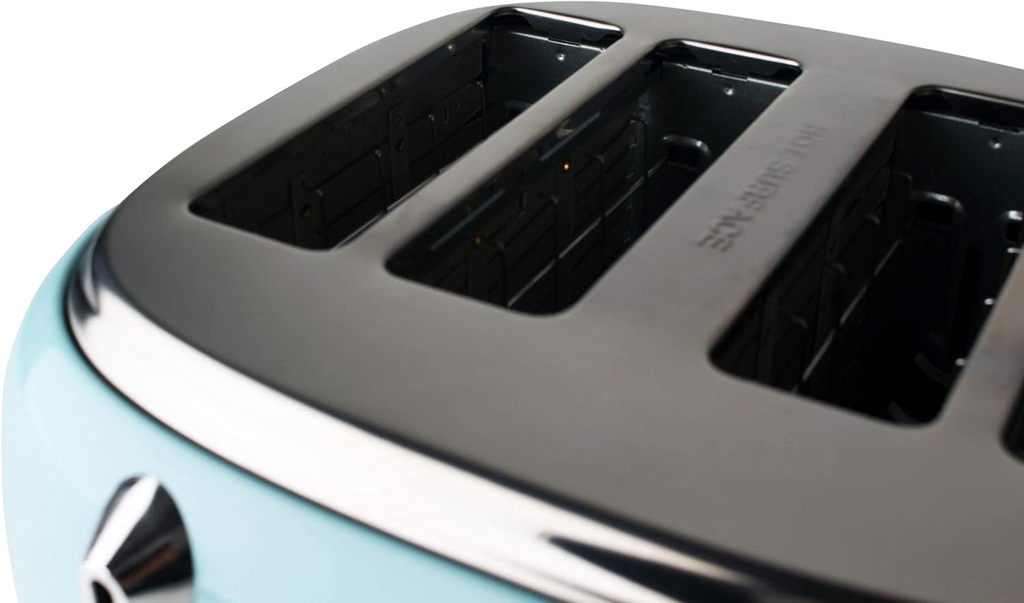 HADEN Heritage 1500-Watt 4-Slice Turquoise Wide Slot Retro Toaster with Removable Crumb Tray and Browning Control