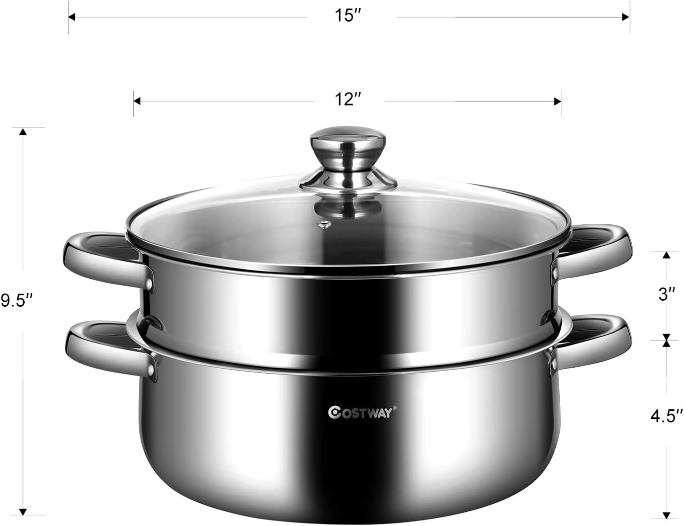 Bunpeony 2-Tier 9.5 qt. Stainless Steel Steamer Pot Cookware Boiler with 4.2 qt. steamer insert and Lid