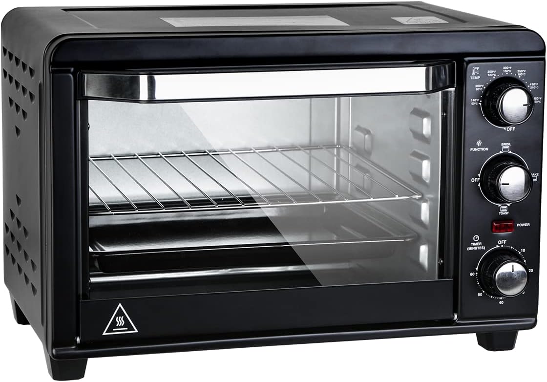 Tileon 1200W 6-Slice Stainless Steel Black Toaster Oven with 20L Capacity Countertop Toaster in Timer-Bake-Broil-Toast Setting