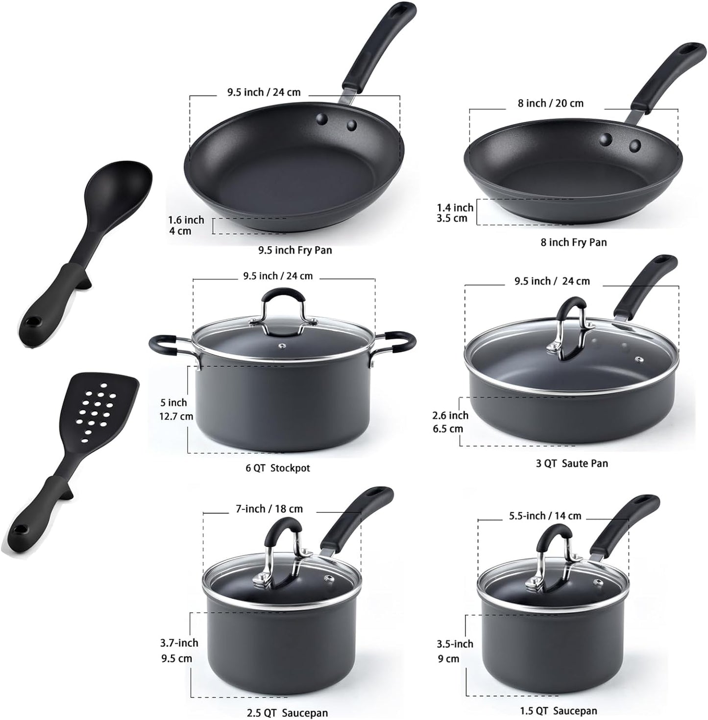 Cook N Home 12-Piece Hard Anodized Aluminum Nonstick Cookware Set