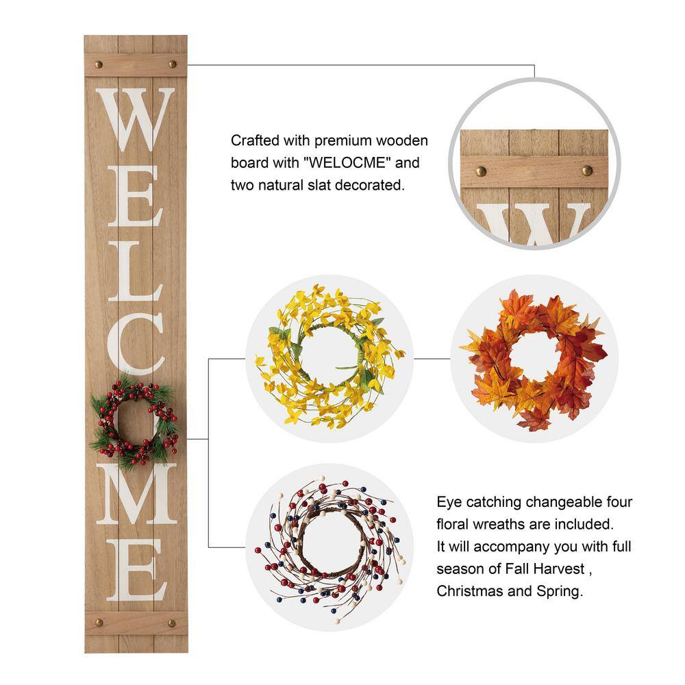 Glitzhome 60 in. H Wooden Welcome Porch Sign with 4 Changable Wreathes (Spring/Patriotic/Fall/Christmas)