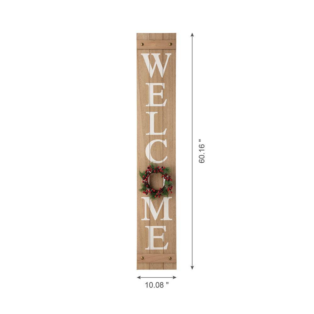 Glitzhome 60 in. H Wooden Welcome Porch Sign with 4 Changable Wreathes (Spring/Patriotic/Fall/Christmas)