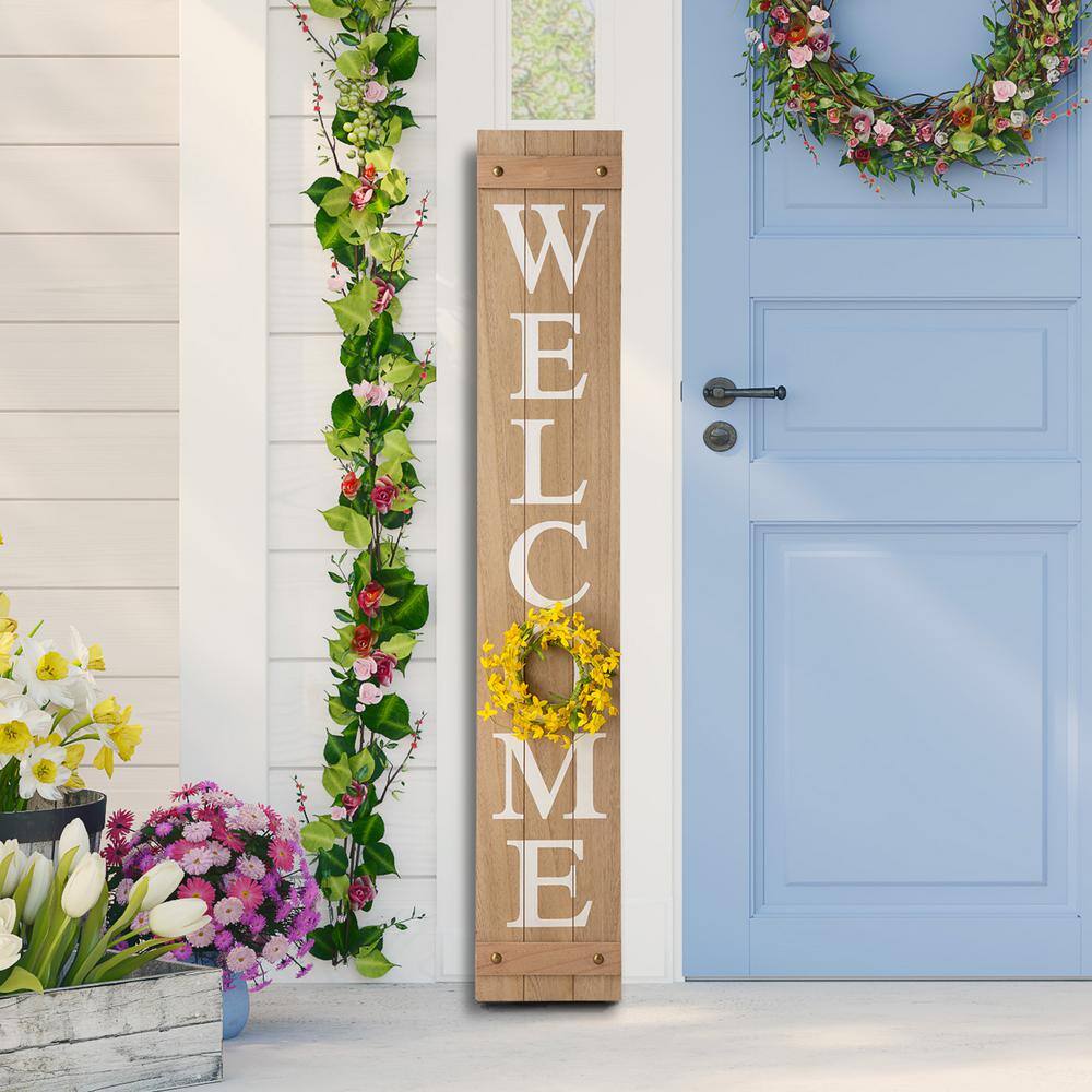 Glitzhome 60 in. H Wooden Welcome Porch Sign with 4 Changable Wreathes (Spring/Patriotic/Fall/Christmas)