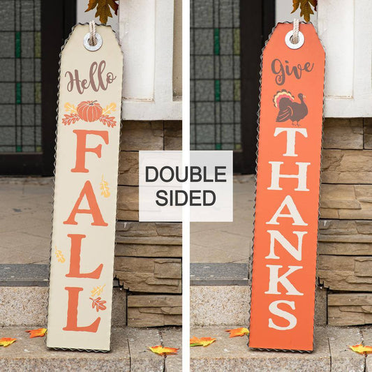 Glitzhome 35.5 in. H Fall Harvest and Thanksgiving Double Sided Wooden Tag Porch Sign