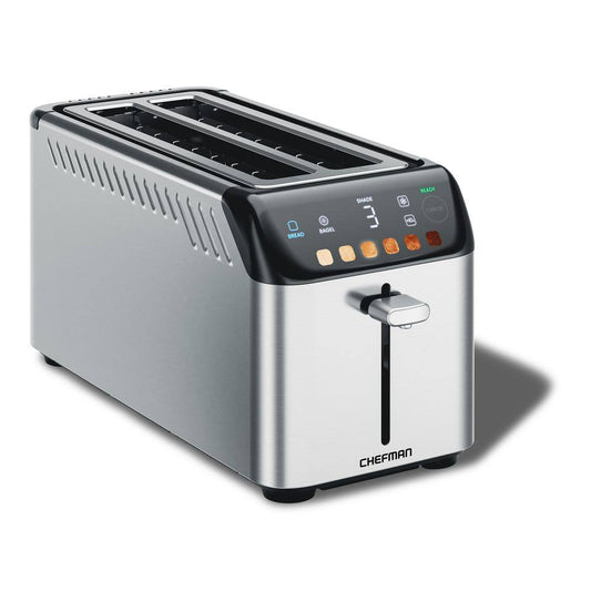 Chefman 1500 W 4-Slice Stainless Steel Digital Long Slot Toaster with Touchscreen, Bagel Mode, and plus 10 Button