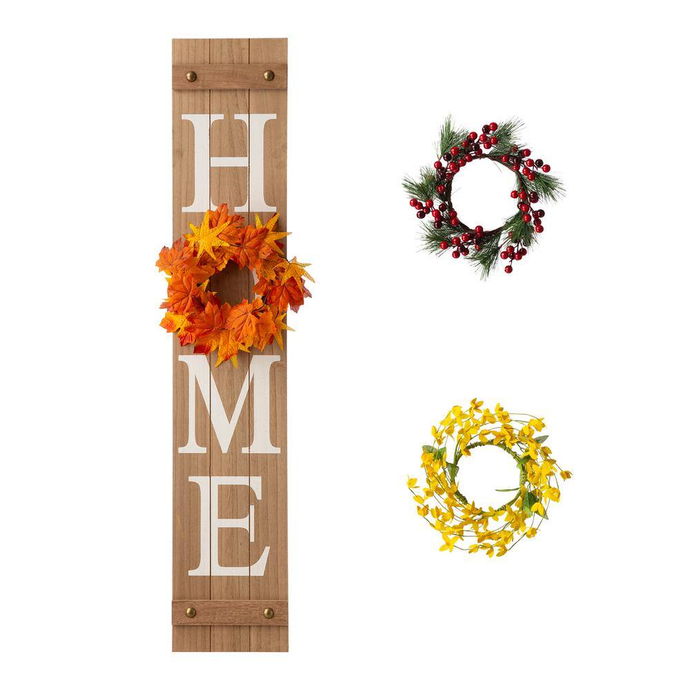 Glitzhome 42 in. H Wooden Home Porch Sign with 3 Changable Wreathes (Spring/Fall/Christmas)