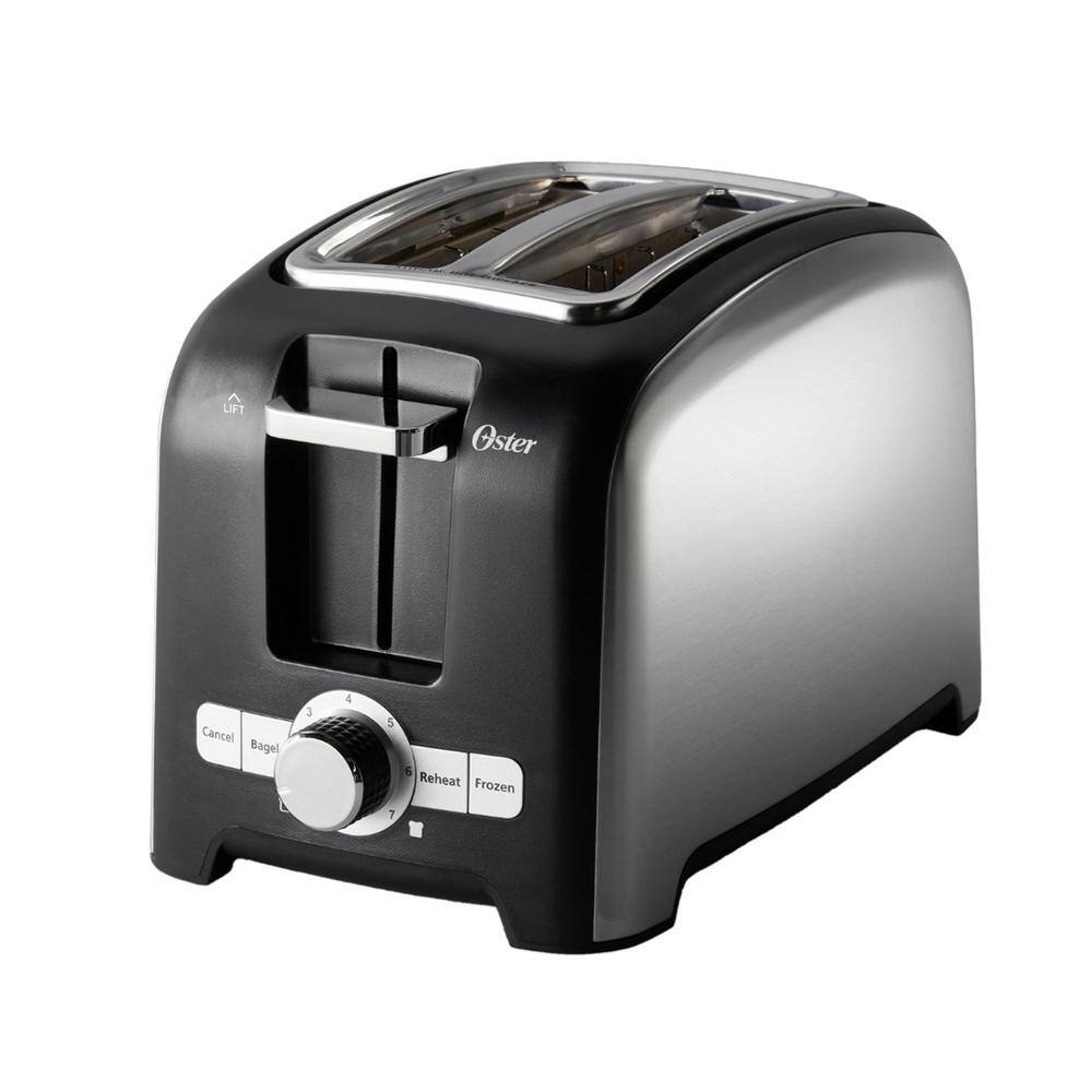 Oster 2 Slice Black Toaster with Extra-Wide Slots in Brushed Stainless Steel