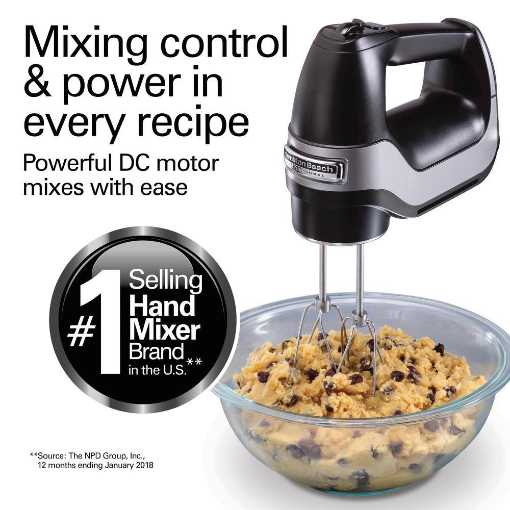 Hamilton Beach Professional 5-Speed Black Hand Mixer with Stainless Steel Attachments and Snap-On Storage Case