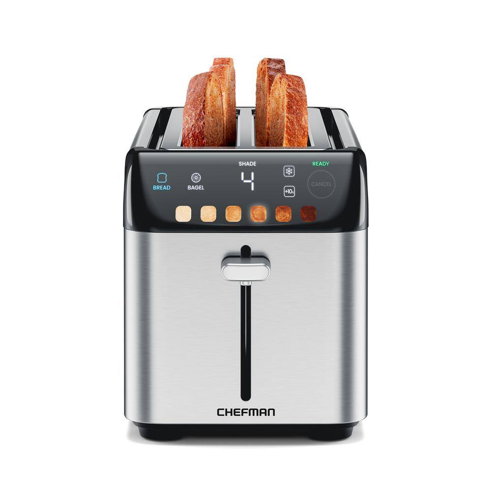 Chefman 1500 W 4-Slice Stainless Steel Digital Long Slot Toaster with Touchscreen, Bagel Mode, and plus 10 Button