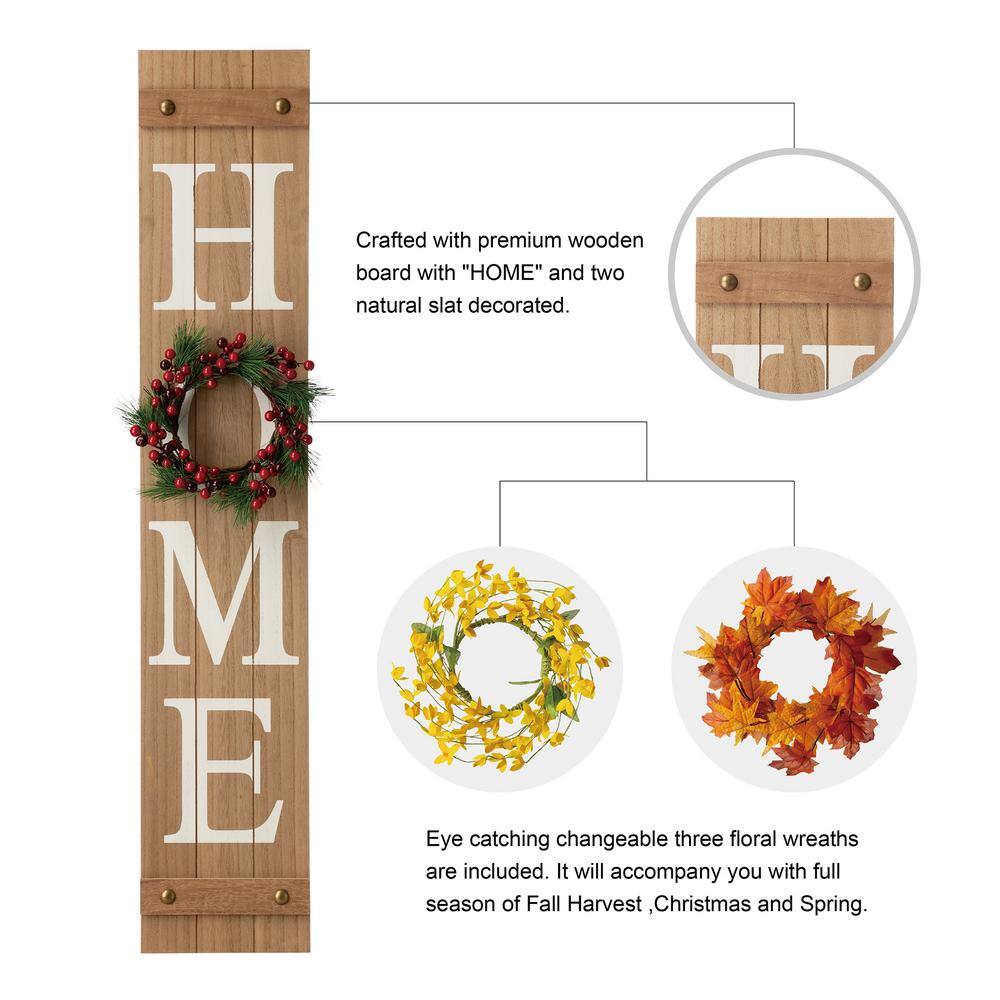 Glitzhome 42 in. H Wooden Home Porch Sign with 3 Changable Wreathes (Spring/Fall/Christmas)