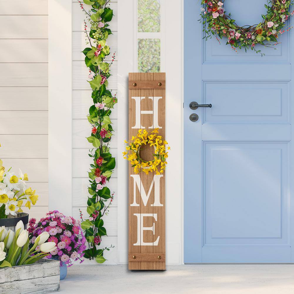 Glitzhome 42 in. H Wooden Home Porch Sign with 3 Changable Wreathes (Spring/Fall/Christmas)