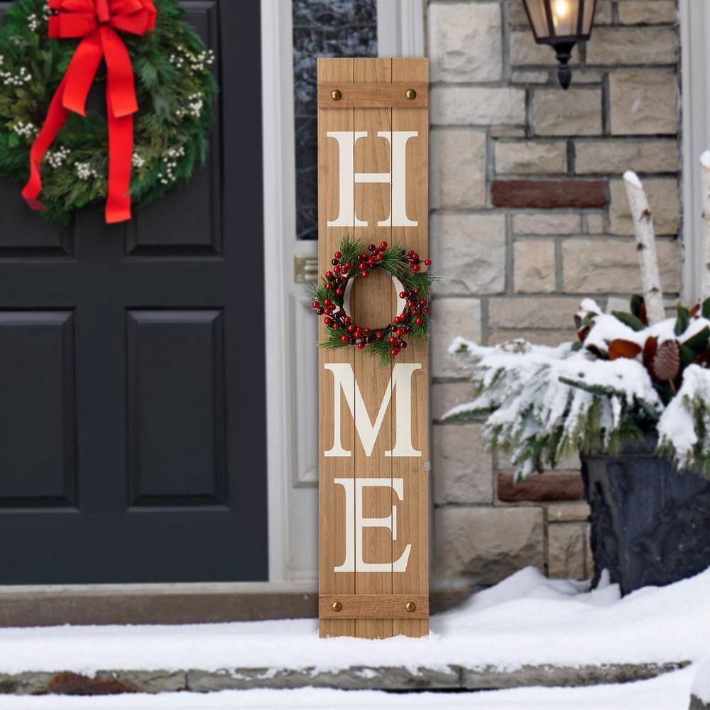 Glitzhome 42 in. H Wooden Home Porch Sign with 3 Changable Wreathes (Spring/Fall/Christmas)