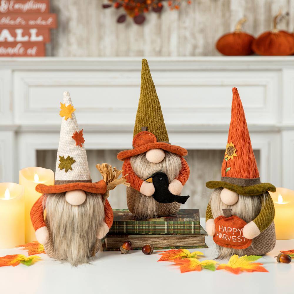 Glitzhome 13 in. H Fall Fabric Gnome Tabletop Decor (3-Pack)