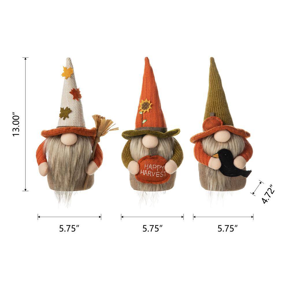 Glitzhome 13 in. H Fall Fabric Gnome Tabletop Decor (3-Pack)