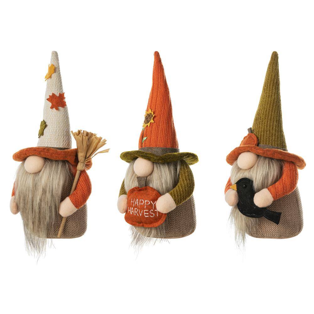 Glitzhome 13 in. H Fall Fabric Gnome Tabletop Decor (3-Pack)