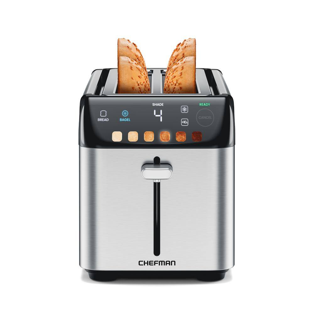 Chefman 1500 W 4-Slice Stainless Steel Digital Long Slot Toaster with Touchscreen, Bagel Mode, and plus 10 Button