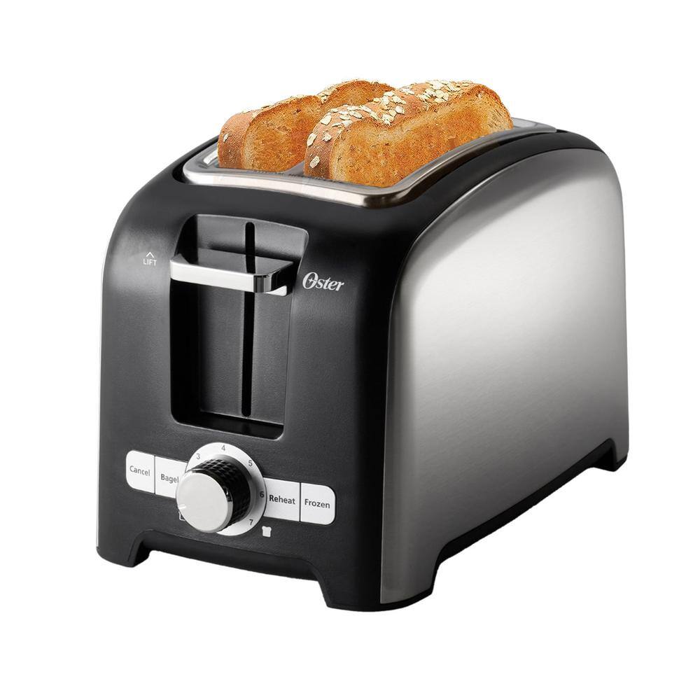 Oster 2 Slice Black Toaster with Extra-Wide Slots in Brushed Stainless Steel