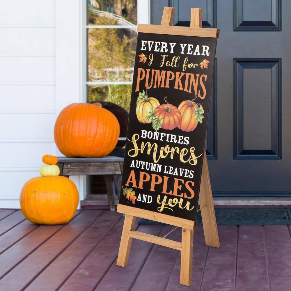 Glitzhome 36 in. Wooden Easel Porch Sign, with 2 Changeable Double Sided Sign Board (Fall & Christmas)