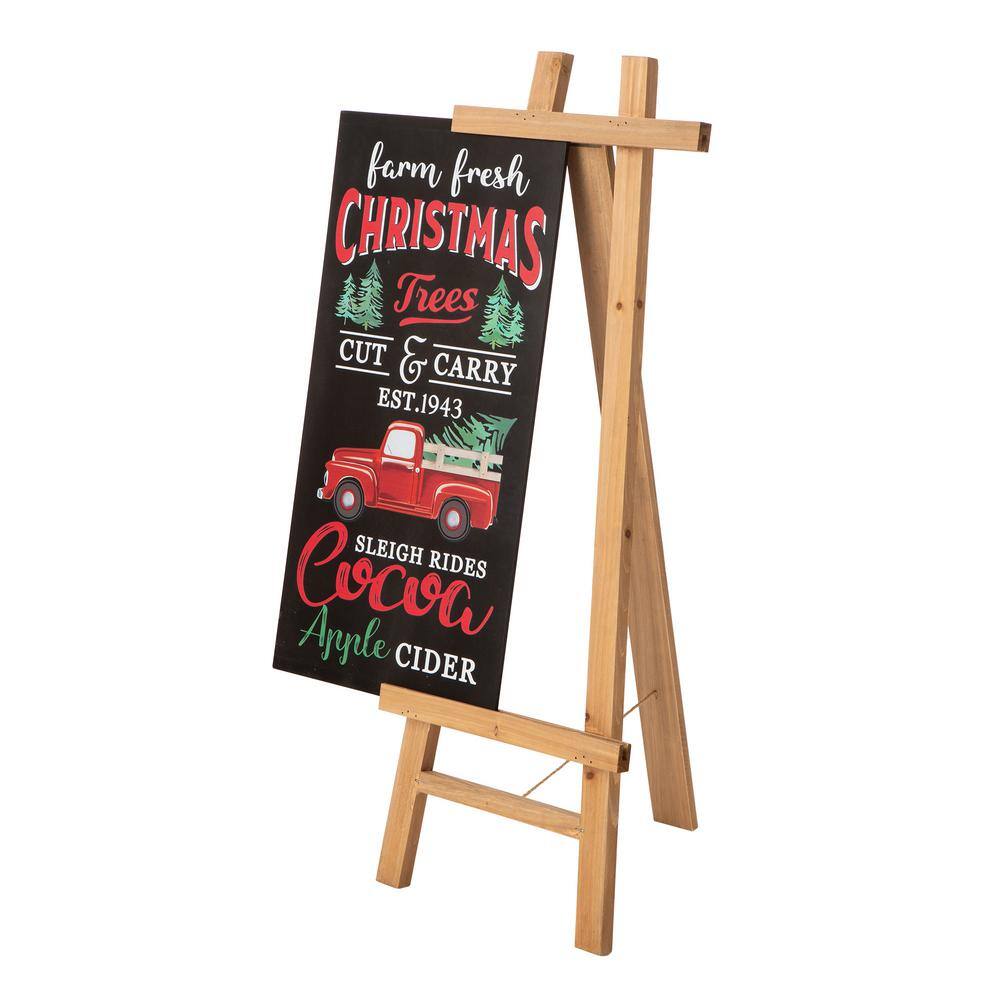 Glitzhome 36 in. Wooden Easel Porch Sign, with 2 Changeable Double Sided Sign Board (Fall & Christmas)