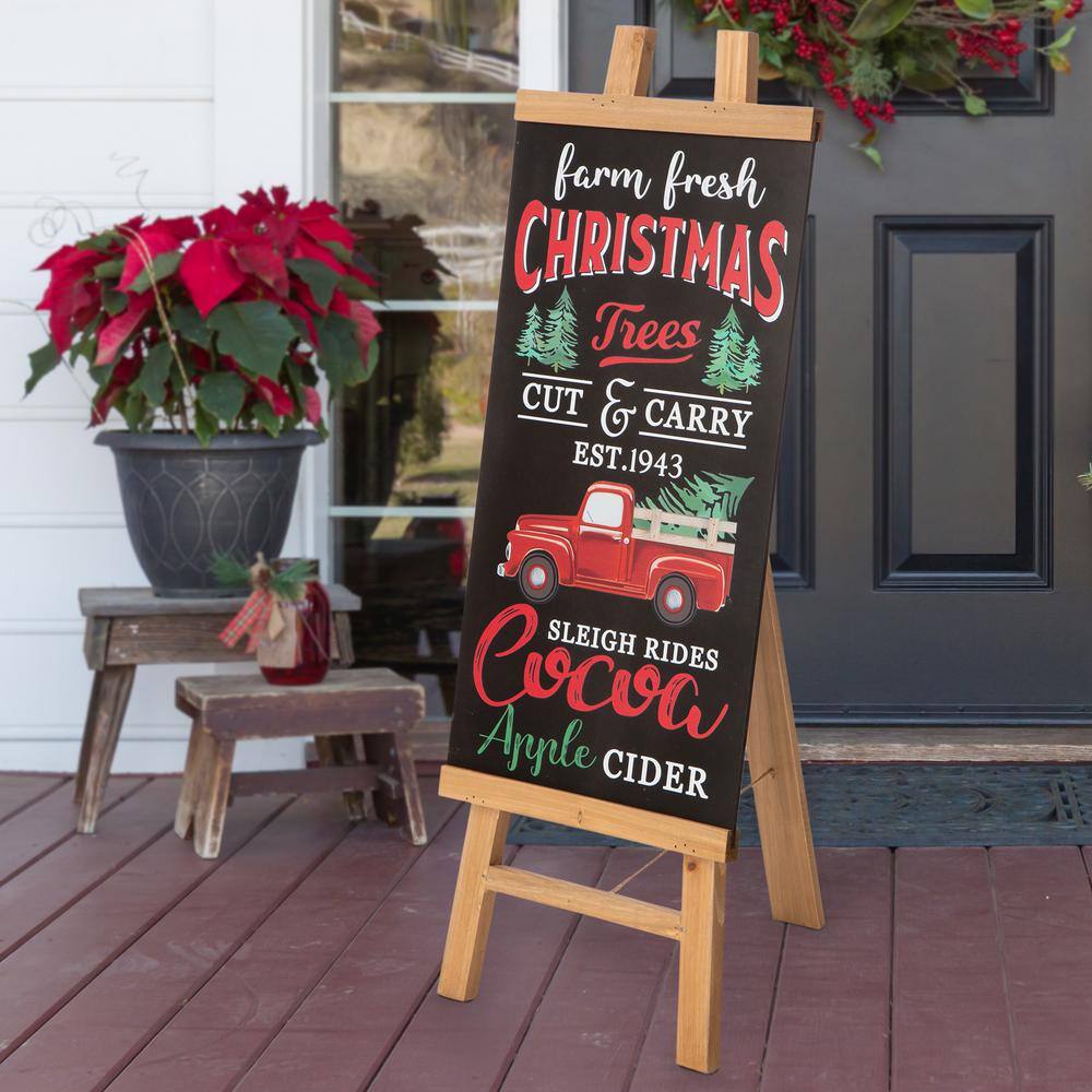 Glitzhome 36 in. Wooden Easel Porch Sign, with 2 Changeable Double Sided Sign Board (Fall & Christmas)