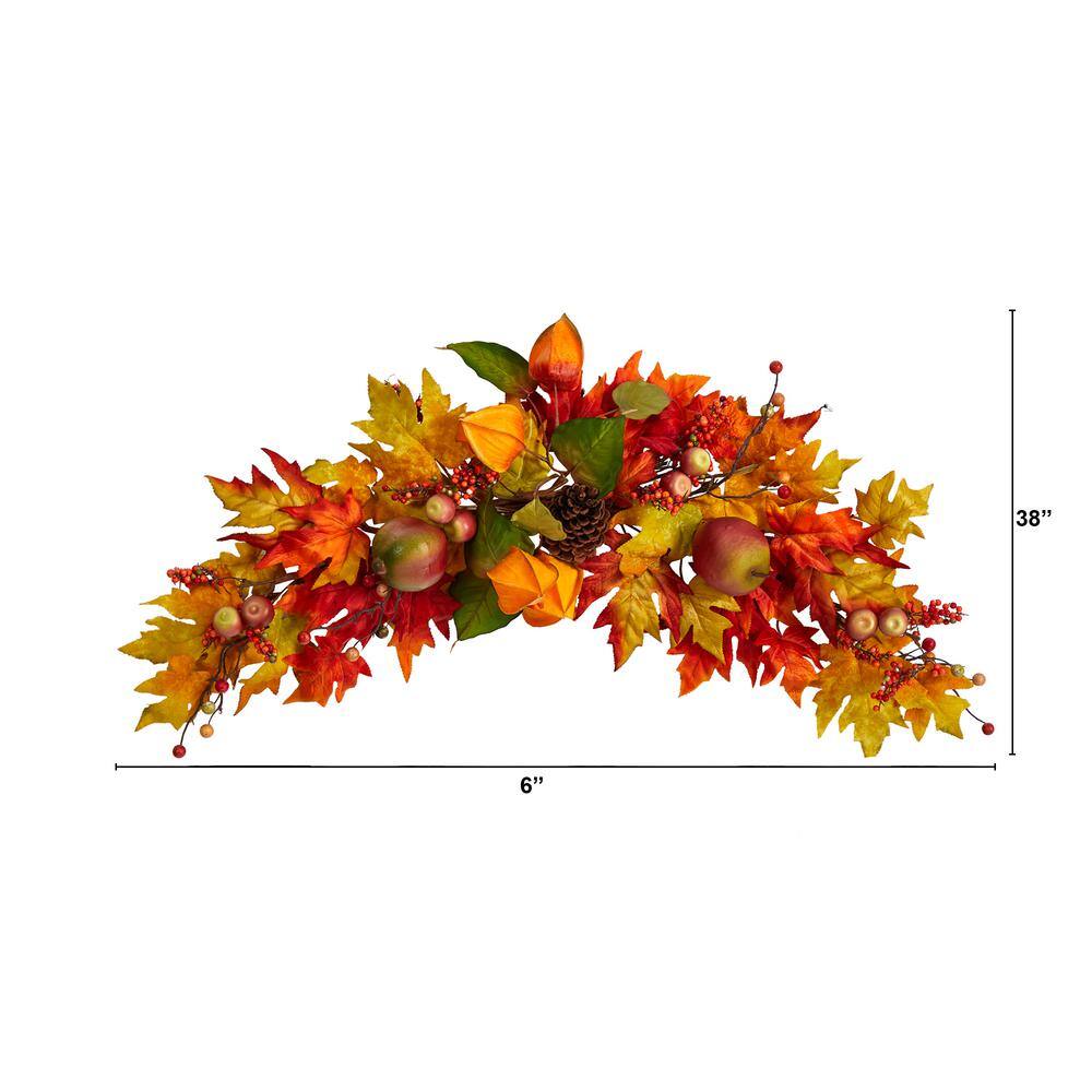 Nearly Natural 38 in. Orange Autumn Maple Leaf Berry Artificial Swag