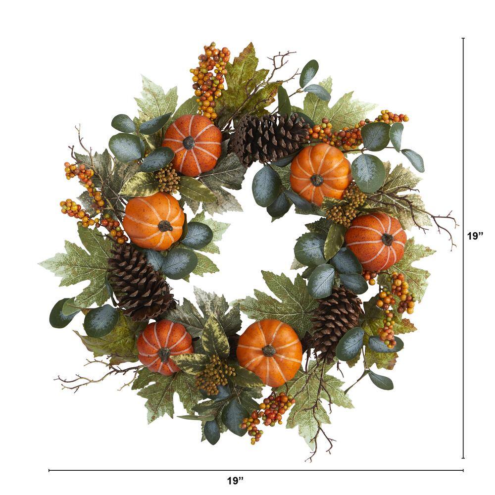 Nearly Natural 24 in. Fall Pumpkins, Pine Cones and Berries Artificial Wreath