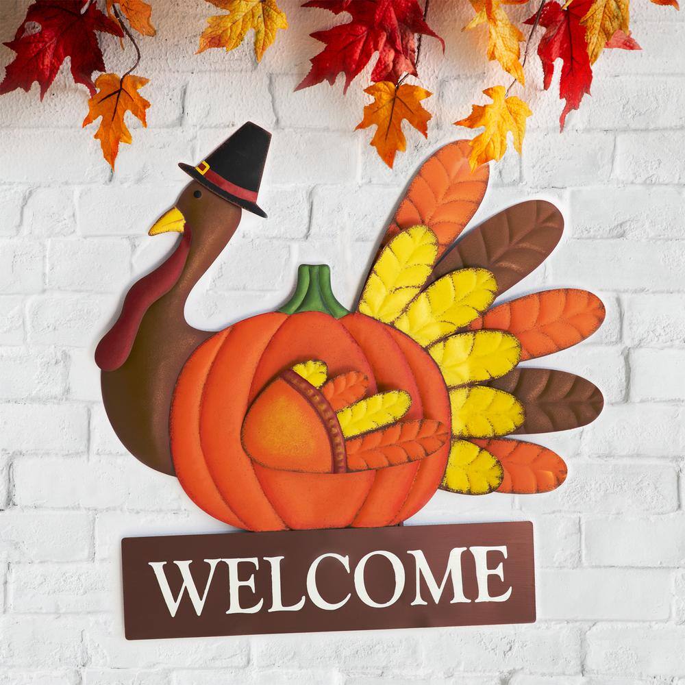 Glitzhome 30.00 in. H Thanksgiving Metal Turkey Yard Stake/Hanging Wall Decor (2-Function)