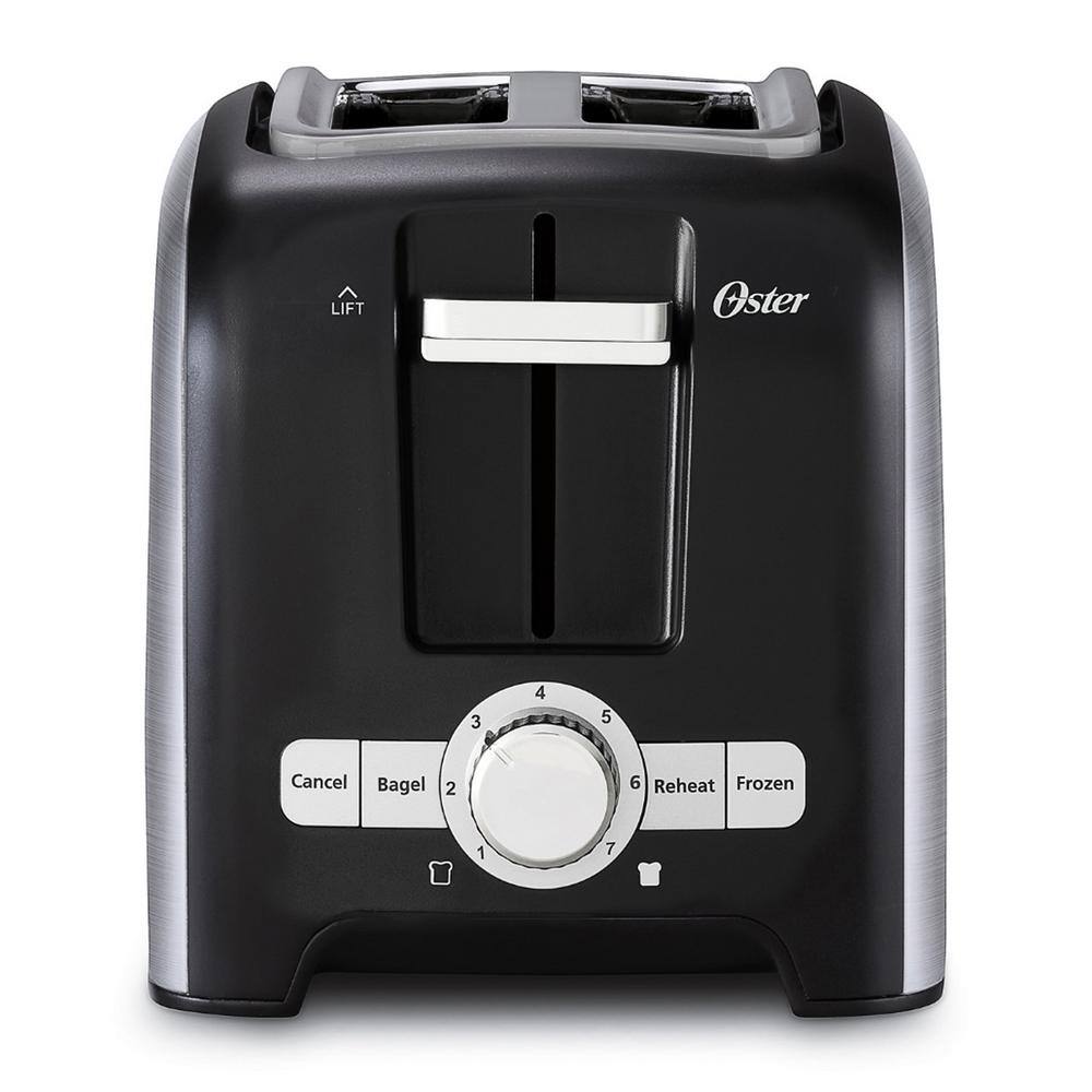 Oster 2 Slice Black Toaster with Extra-Wide Slots in Brushed Stainless Steel