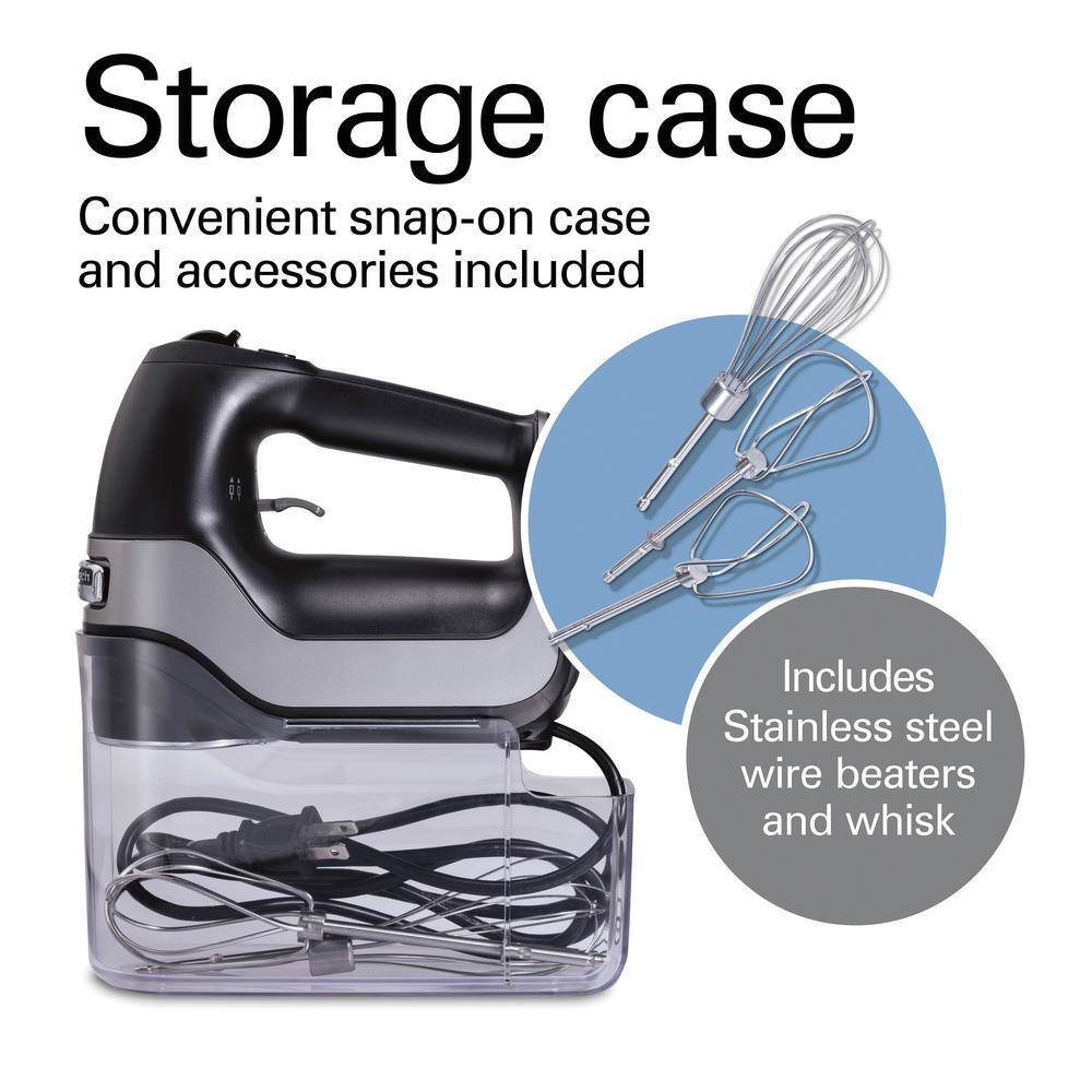 Hamilton Beach Professional 5-Speed Black Hand Mixer with Stainless Steel Attachments and Snap-On Storage Case