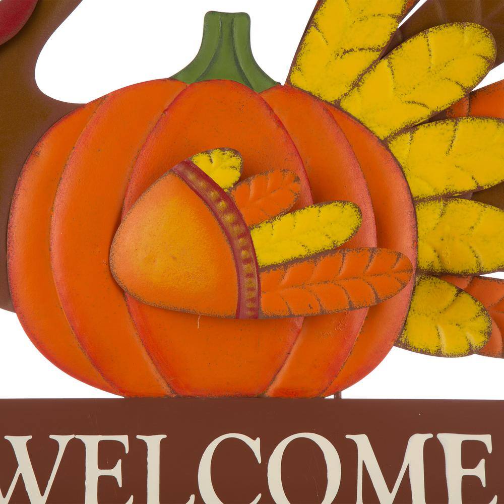 Glitzhome 30.00 in. H Thanksgiving Metal Turkey Yard Stake/Hanging Wall Decor (2-Function)