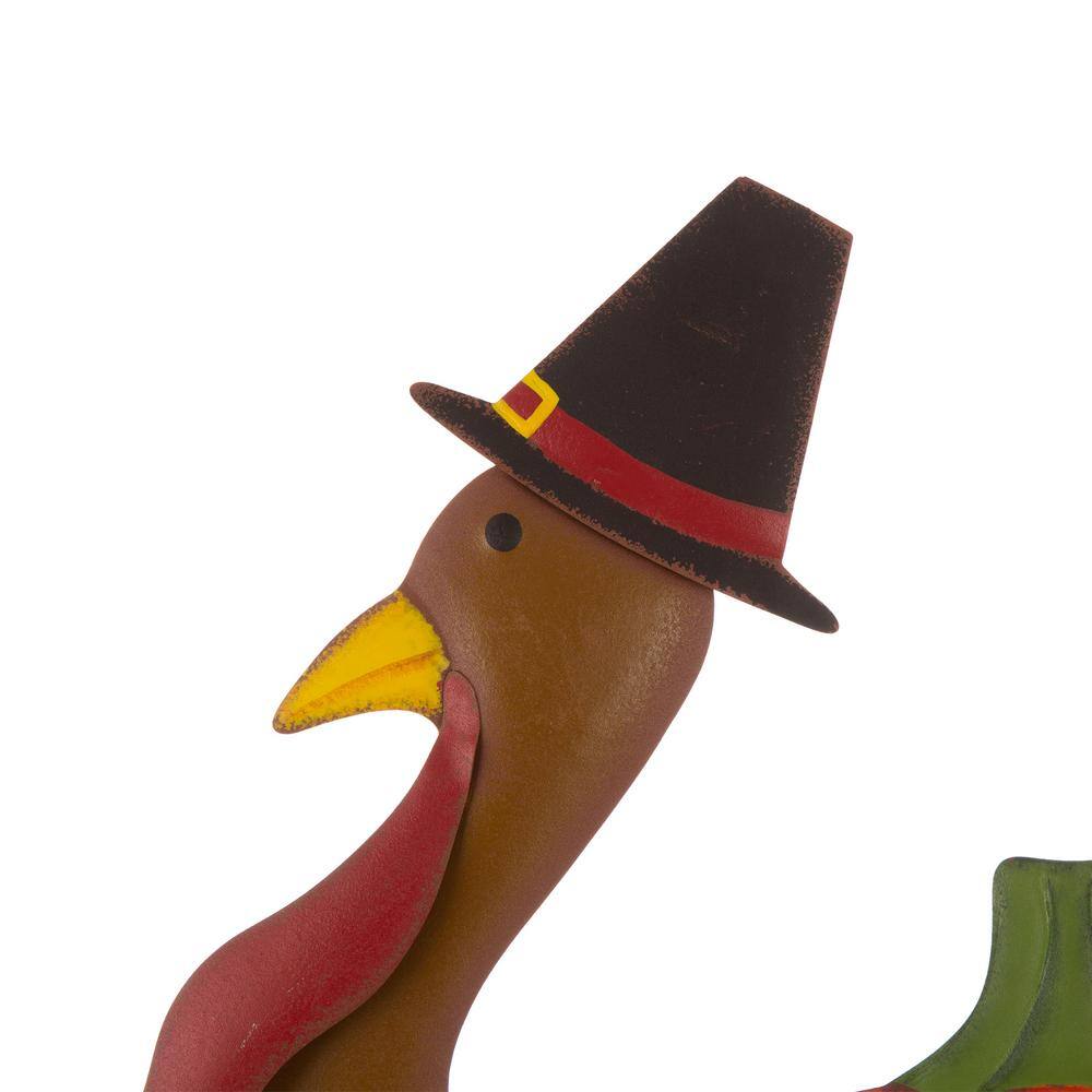 Glitzhome 30.00 in. H Thanksgiving Metal Turkey Yard Stake/Hanging Wall Decor (2-Function)