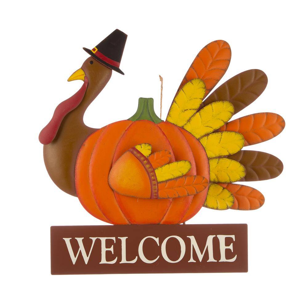 Glitzhome 30.00 in. H Thanksgiving Metal Turkey Yard Stake/Hanging Wall Decor (2-Function)