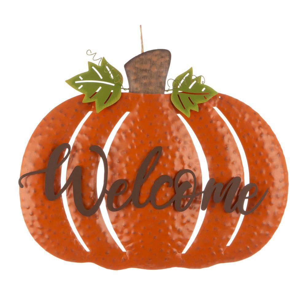 Glitzhome 29.72 in. H Fall Metal Pumpkin Yard Stake/Standing/Hanging Sign (KD, 3-Function)