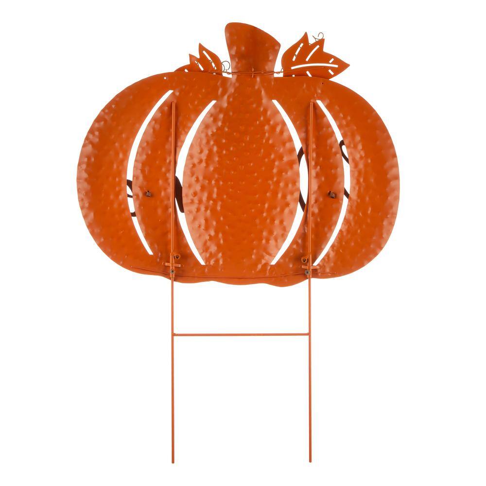 Glitzhome 29.72 in. H Fall Metal Pumpkin Yard Stake/Standing/Hanging Sign (KD, 3-Function)